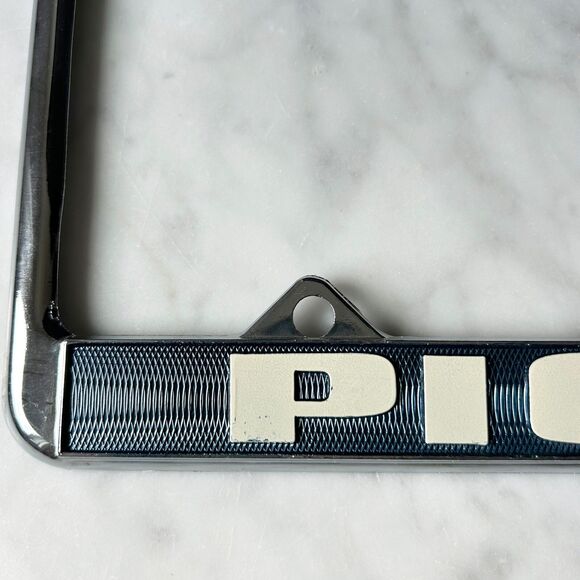 1934 Pickup Truck Car License Plate Holder Metal Chrome Silver Blue White - Picture 3 of 4
